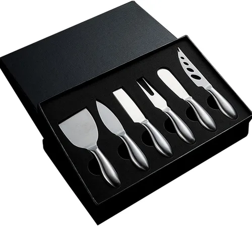 Vista 9 de Cuchillo de queso premium de 6 piezas, colección de cuchillos de queso de acero inoxidable con cortador de tenedor de queso y cortadores de queso