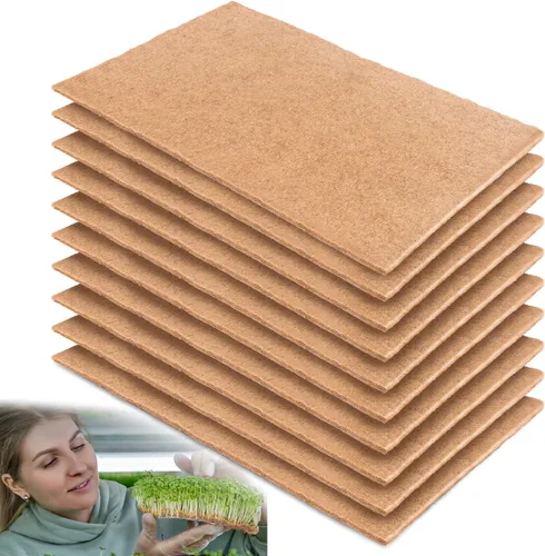 Vista 7 de U0U 10 alfombrillas de cultivo de yute para microverdes, alfombrillas de cultivo de cáñamo de 10 x 10 pulgadas para bandejas de cultivo