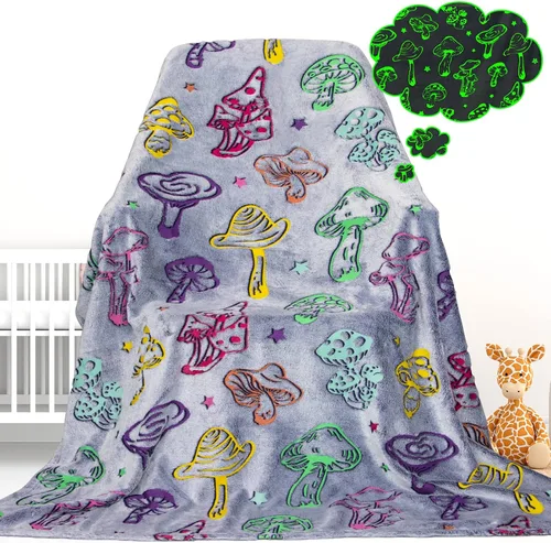 Vista 11 de Gdindff Bonita manta infantil que brilla en la oscuridad con diseño de dinosaurio para niños, de franela que brilla en la cama, sofá, sofá, manta