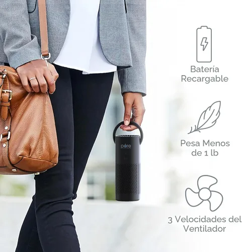 Vista 3 de Pure Enrichment - Mini purificador PureZone de aire portátil – Filtro True HEPA inalámbrico que limpia el aire y elimina el 99.97% del polvo, olores
