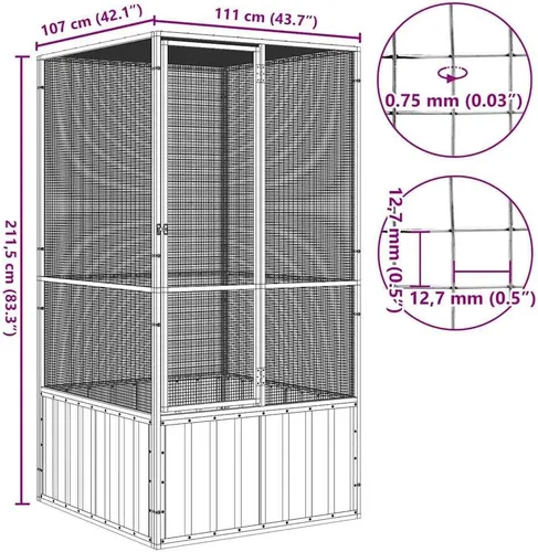 Vista 2 de vidaXL Jaula para pájaros gris 43.7"x42.1"x83.3" acero galvanizado
