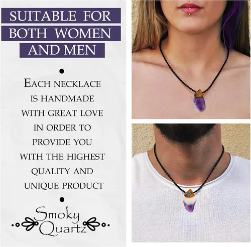 Vista 4 de SMOKY QUARTZ Collar con colgante de chakra con piedra de cristal curativo auténtica, joyería de cristales para mujeres y hombres, niñas, niños