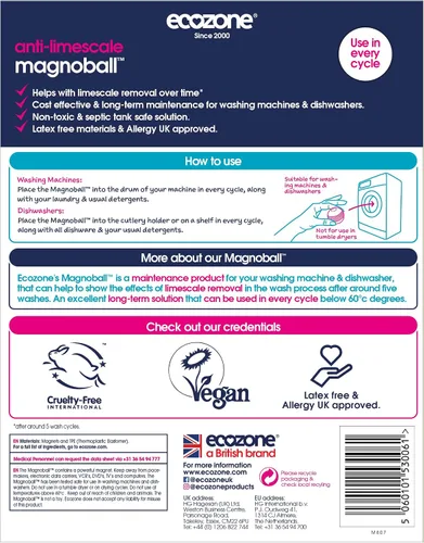 Vista 2 de EcoZone Magnoball - Dispositivo anti-cal para lavavajillas y lavadoras, removedor de cal magnético reutilizable y descalcificador, limpiador