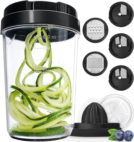 Vista 10 de Fullstar - Espiralizador y cortador de verduras con cuchillas de acero inoxidable afiladas, espiralizador para fideos de verduras, espiralizador
