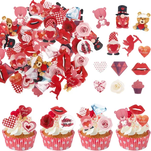 Vista 25 de Rsstarxi Paquete de 24 adornos para cupcakes para el día de San Valentín, con purpurina roja, dulce amor, para cupcakes, decoración de San Valentín