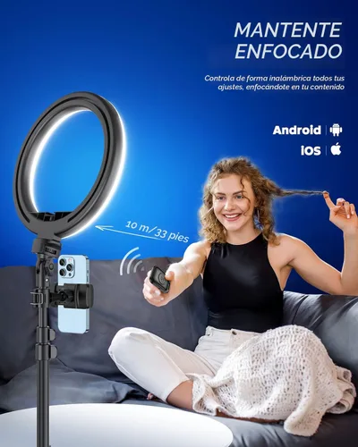 Vista 4 de Kaiess - Anillo de luz para selfie de 10.2 pulgadas con soporte de trípode ajustable de 65 pulgadas y soporte para teléfono para transmisión