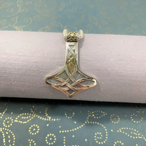 Vista 2 de Keith Jack Jewelry, Thor's Hammer colgante de 18.0in, collar de plata de ley y oro de 10 k