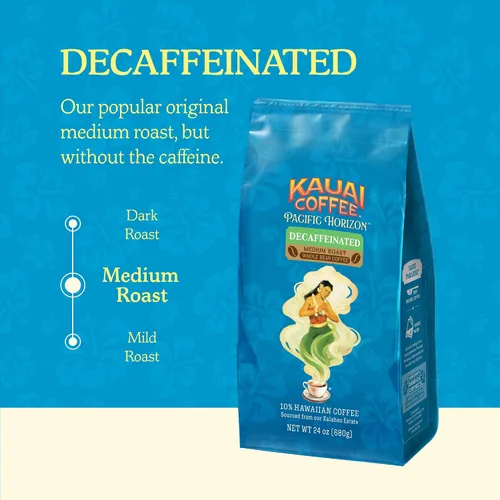 Vista 4 de Kauai Coffee Café de grano entero, suave, no amargo, arábica puro de tostado medio, notas florales y aroma brillante, cultivado en la granja de café