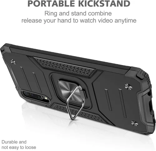 Vista 2 de Asuwish Funda compatible con Samsung Galaxy A70 y protector de pantalla de vidrio templado, accesorios para celdas, soporte de anillo, fundas Negro