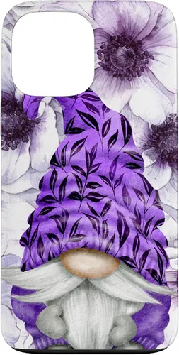 Vista 24 de Unique Purple Gnome with Lilac Anemones Floral Aesthetic Case for iPhone 17