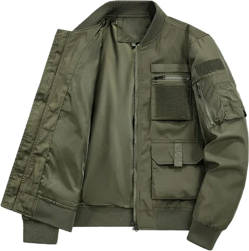 Vista 5 de Chaqueta bomber acolchada para hombre, chaqueta militar de vuelo para hombre, chaquetas casuales de otoño, ropa de abrigo ligera de invierno