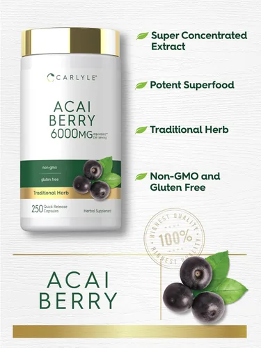 Vista 4 de Carlyle Suplemento de bayas de acai 250 cápsulas Extracto de hierbas tradicional Sin OMG y sin gluten