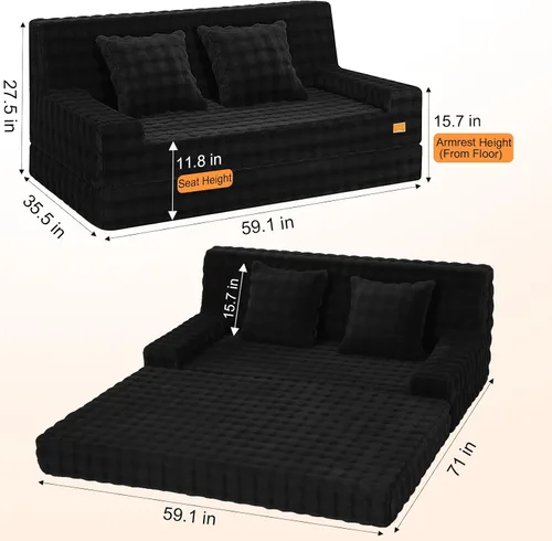 Vista 2 de MeMoreCool Sofá cama sin hueso de 59 pulgadas, sofá de pana de burbujas