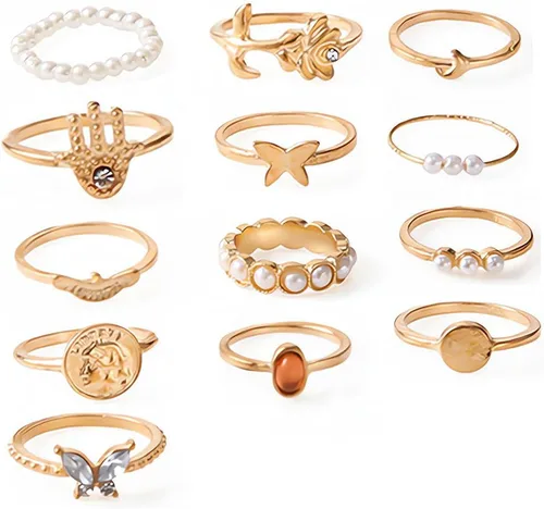 Vista 2 de Gold Kunckle Rings Set for Women,Stackable Rings Pack Snake Butterfly Statement Vintage Rings Set for Women Jewelry Gifts