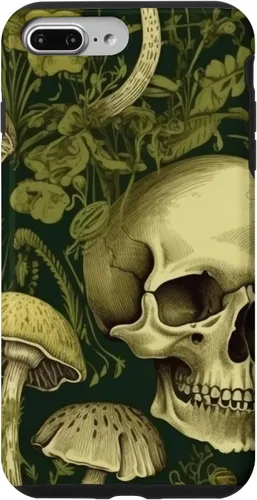Vista 12 de iPhone 16 Skull Pattern Olive Green Mushroom Case