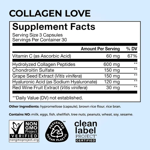 Vista 6 de HUM Suplemento de colágeno Love Skin - Péptidos de colágeno con ácido hialurónico y vitamina C para apoyar la piel firme y ayudar a minimizar