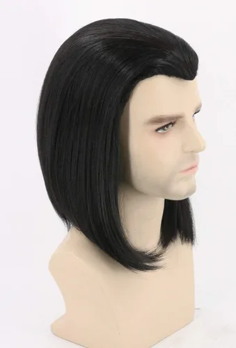 Vista 4 de Topcosplay Pelucas cortas negras rectas para hombre, pelucas de fiesta de disfraces de Halloween