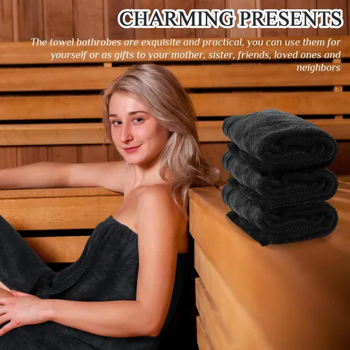 Vista 7 de Tigeen 6 toallas de baño para mujer, bata de spa con cierre ajustable, parte superior elástica, vestido ligero (Negro, M)