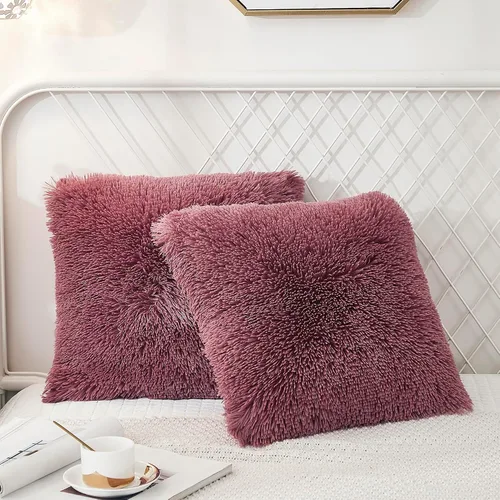 Vista 31 de Juego de 2 fundas de almohada estándar de piel sintética de terciopelo suave, fundas de almohada decorativas con cierre de cremallera