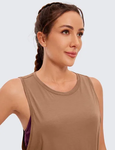 Vista 3 de CRZ YOGA - Camiseta corta de algodón Pima para mujer, camisetas deportivas sin mangas, atléticas, ombliguera para correr, hacer yoga, ir al