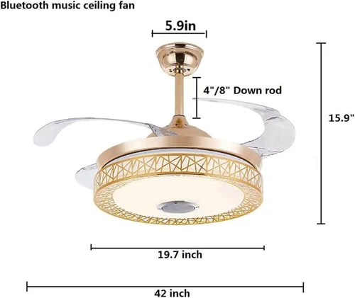 Vista 6 de Candelabro Bluetooth de 42 pulgadas con luces y control remoto, ventilador de techo moderno con cuchillas retráctiles, color dorado