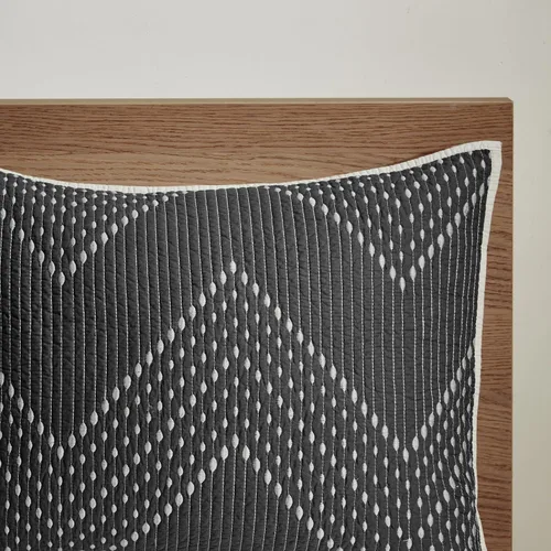 Vista 4 de Ink+Ivy Juego de edredón reversible de algodón – Funda de verano con diseño de cheurón moderno, transpirable, capa de ropa de cama ligera para todas