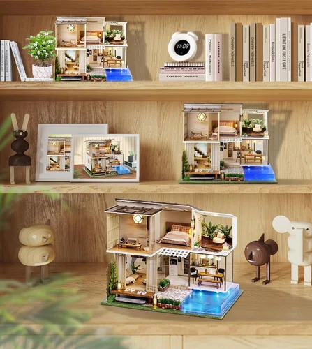 Vista 5 de Spilay - Casa de muñecas en miniatura con muebles, kit de bricolaje de madera para casa de muñecas, mini kit artesanal hecho a mano, escala 1:24