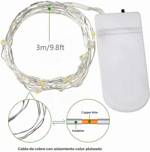 Vista 2 de Paquete de 15 tiras de 30 luces LED micro estrelladas que funcionan con pilas (incluidas), luces de alambre plateado impermeables de hadas