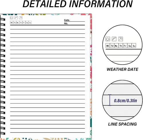 Vista 4 de Cuaderno de espiral, diario de tapa dura, cuaderno de espiral con rayas anchas, A5 de 5.5 x 8.3 pulgadas, papel grueso de 80 GSM, 60 hojas, 120
