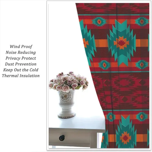 Vista 268 de Cortinas con patrón geométrico tribal, estilo suroeste, azteca, rústico, occidental, nativo americano, opacas, con bolsillo para barra, decoración