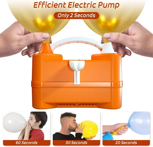 Vista 9 de Electric Balloon Pump for Party Decorations – Portable Inflator, Auto Shutoff, Balloon Air Pump Dual Nozzle Rose Red 110V 600W Naranja