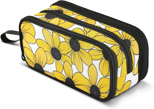 Vista 8 de Nylon Pencil Bags For Kids Black-eyed Susan Simple Line Art Valentinesnes High Capacity Big Zipper Pencil Case School Stationery for Office Adults