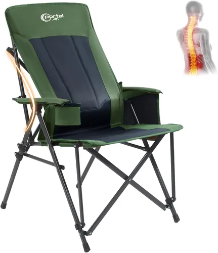 Vista 11 de Portal Silla de camping con soporte lumbar para adultos, plegable, portátil, respaldo alto, de gran tamaño, 400 libras
