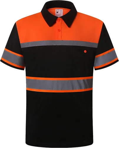 Vista 2 de Camisas de seguridad HoliSecure para hombre, camisas polo reflectantes de alta visibilidad para hombre con bolsillo, ropa de trabajo de manga corta