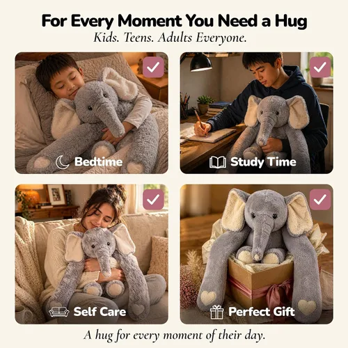 Vista 4 de Huggle Healers Animales de peluche con peso para adultos, adolescentes y niños, brazos de felpa de 36 pulgadas de largo para abrazos, peluche