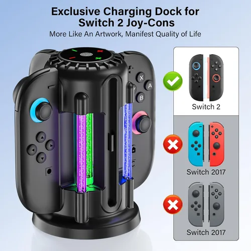 Vista 7 de Switch-2-Joycon-Charger - Base de carga para Nintendo Switch 2 JoyCon 2025, luz LED magnética y de burbujas, estación de carga rápida para Nintendo
