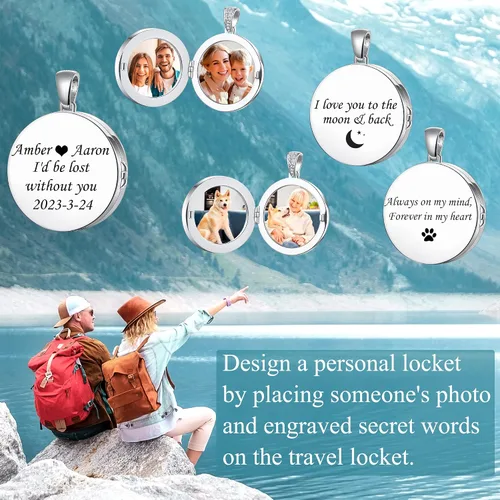 Vista 3 de Fanery sue Personalized Locket Necklace that Holds Pictures, Lockets Necklaces Customize Photo Picture Pendant Jewelry Mothers's Day Gifts for Mom