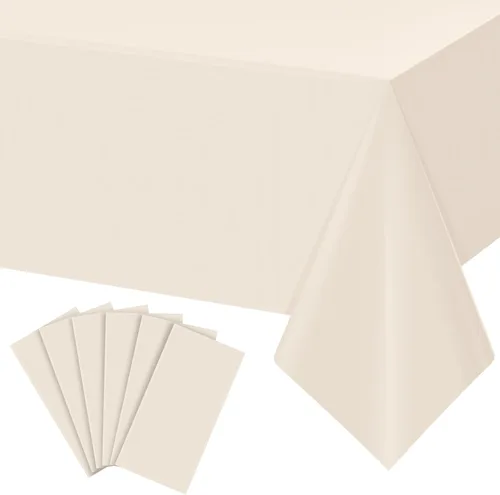 Vista 50 de 3 manteles color beige para mesas rectangulares, mantel desechable de plástico marfil, mantel impermeable color crema para cumpleaños, bodas