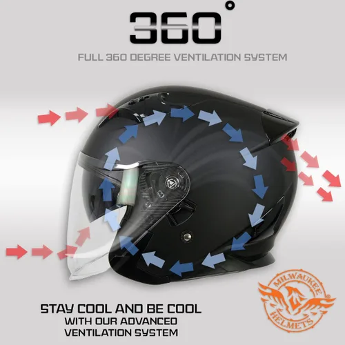 Vista 5 de Milwaukee Performance Helmets MPH9805DOT Shift Open Face 3/4 Matte Black Helmet Biker w/ Drop Down Visor