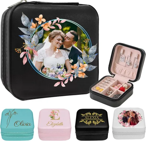 Vista 16 de Joyero de viaje personalizado para mujer, foto personalizada, nombre, logotipo, joyero, regalo de dama de honor, boda, cumpleaños