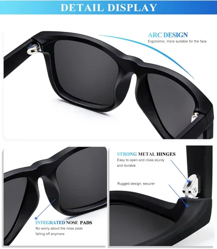 Vista 3 de KALIYADI Gafas de sol para hombre color negro mate para mujer lentes polarizados de conducción de gran tamaño protección UV paquete de 3