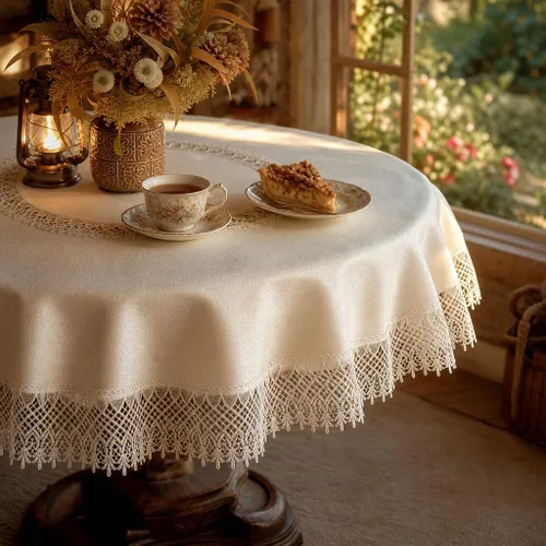 Vista 9 de ARTABLE Mantel redondo de encaje rústico macramé bordado manteles de mesa para cosecha, decoración de aparador, granja, cocina y hogar