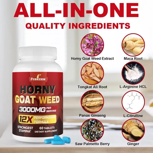 Vista 3 de Hornygoatweed para hombres, hierba de cabra cachonda 12 en 1, suplemento de mejora masculina de máxima fuerza con raíz de maca, Tongkat Ali, Panax