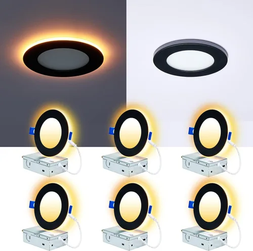 Vista 19 de CycevSun Luces LED Empotradas de 4 Pulgadas con Luz Nocturna - Downlight Wafer Ultrafino Sin Lata para Exteriores, Iluminación de Sofito, Regulable