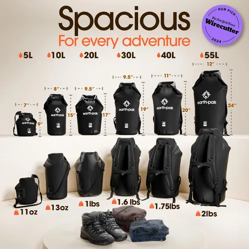 Vista 2 de Earth Pak Bolsa Seca Impermeable - Mochila Impermeable de Cierre Enrollable Superior Mantiene el Equipo Seco para Kayak con Funda Impermeable