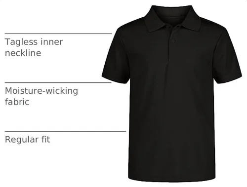 Vista 6 de Izod Camisa polo de manga corta para uniforme escolar para niños, cierre de botón, material de rendimiento que absorbe la humedad Negro