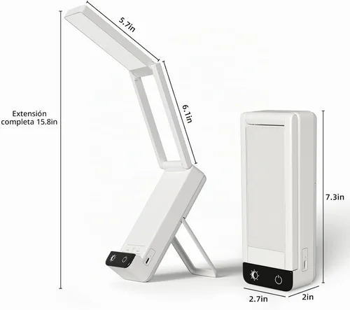 Vista 9 de EZVALO Lámpara de escritorio recargable, batería de 6000 mAh, lámpara de mesa inalámbrica para lectura de libros, mini lámparas plegables y Blanco