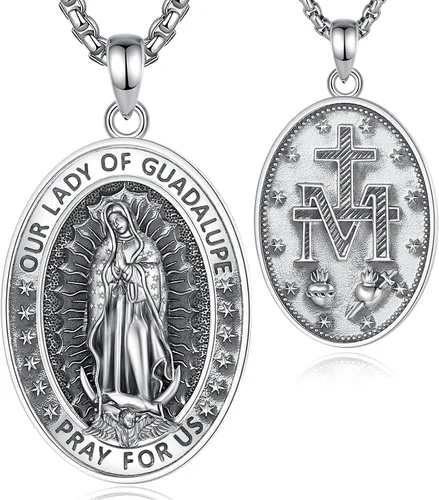 Vista 16 de EUDORA Medalla de plata de ley S925 con collar de San Patrono para mujeres A01-Saint Benedict Medalla