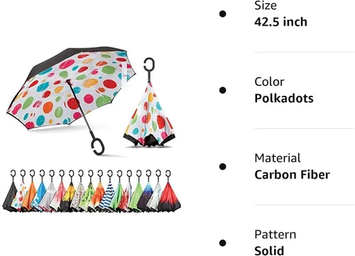 Vista 2 de Sharpty - Paraguas invertido, resistente al viento para mujer con protección UV, con mango en forma de C