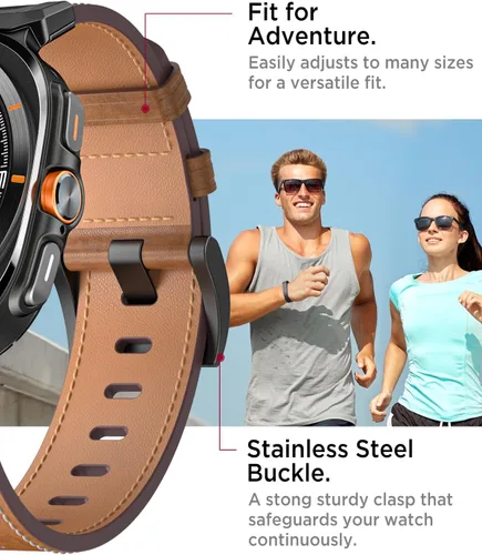 Vista 6 de Miimall Leather Band for Samsung Galaxy Watch Ultra 2 2026/1 47mm, Premium Full Grain Leather Strap with Metal Connector Rugged Elegant Replacement